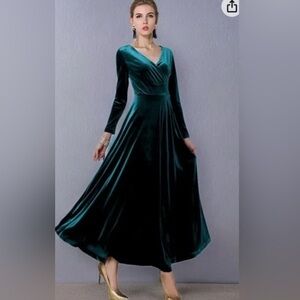 Urban Coco  NWT Elegant Green Velvet 3/4 Sleeve V-neck Dress 2XL party formal